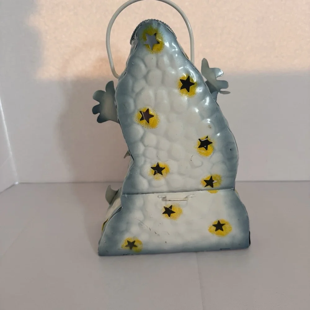 Vintage Halloween Metal Candle Tin Ghost Pumpkin and Cat Home Accent Tea Light‎